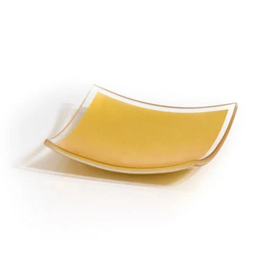 Square platter showing a single sheet of gold leaf