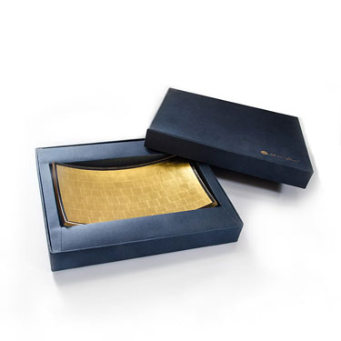 Rectangular 24k gold mosaic bowl in its presentation box