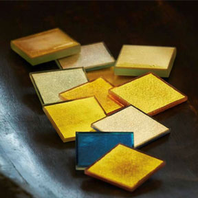 Gold, platinum and coloured glass mosaic tile samples